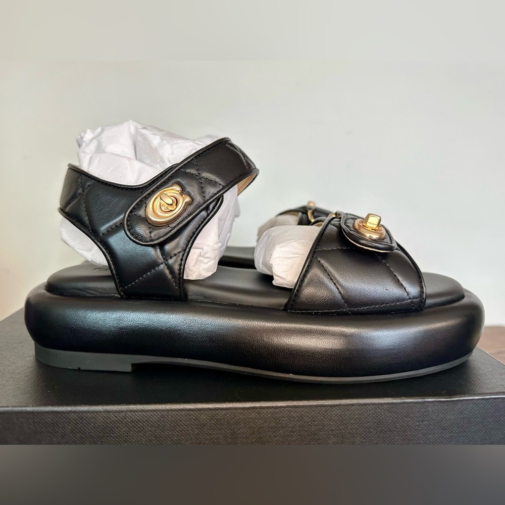 New Coach Peyton Leather Sandal Black Size 7 - Picture 6 of 12